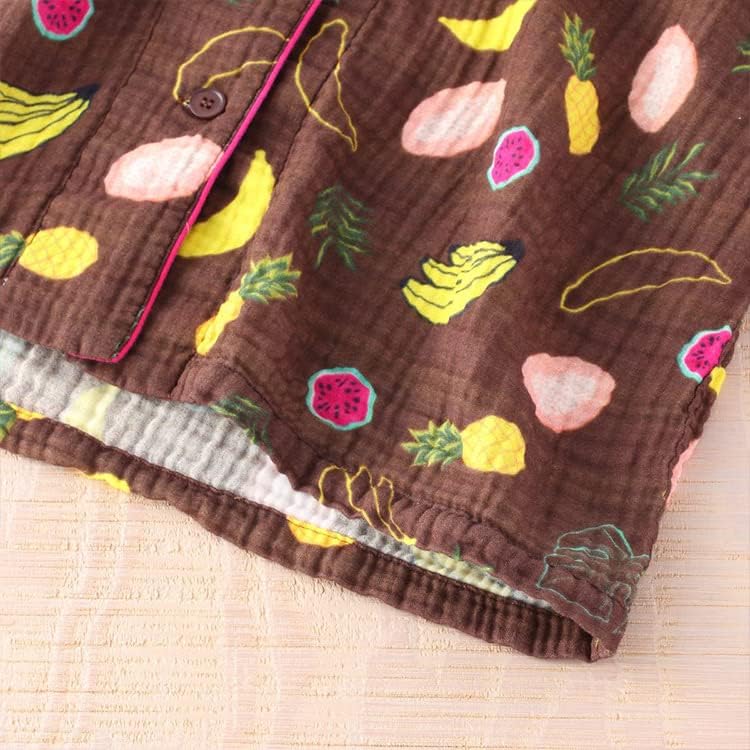 UCHINO] クレープガーゼプリント半袖レディスパジャマ ブラウン L